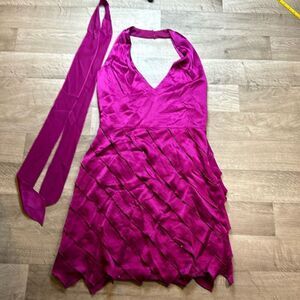 Papell Boutique Evenings. Purple halter dress with scarf/belt. Size 6.